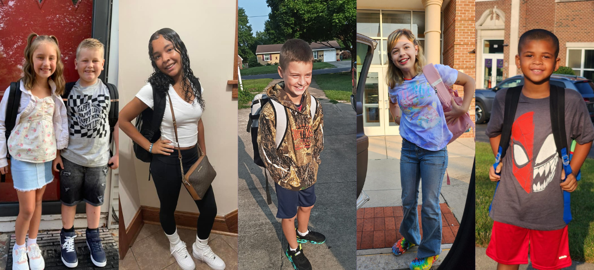 Pictures of children posing and smiling for first day of school